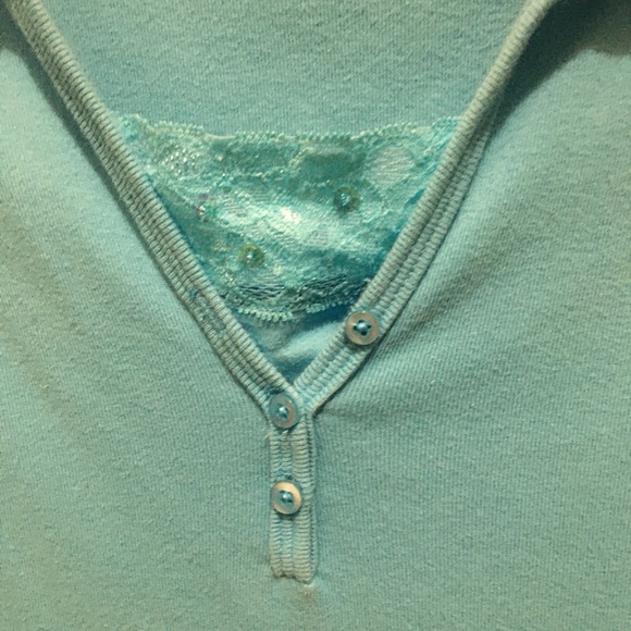 Turquoise Blue long sleeve knit top with layered look: All-in-one top - Picture 8 of 8